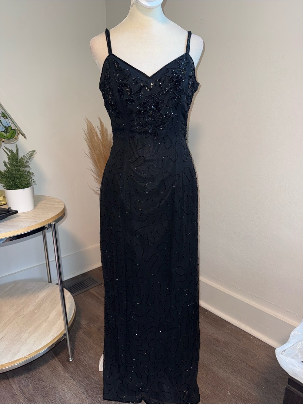 Rampage Black Beaded Spaghetti-Strap Maxi Dress